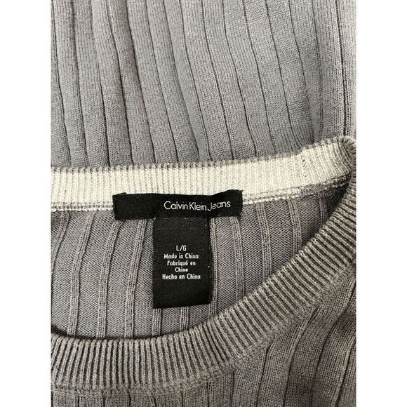 Calvin Klein Jeans men’s Pullover Crew neck Ribbed Knit Sweater Gray Size Large - Picture 5 of 5